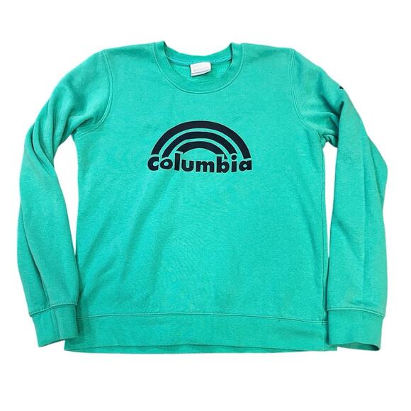 Columbia Pullover Rainbow Logo Sweatshirt, Women’s Small, Turquoise/Navy - Picture 1 of 10